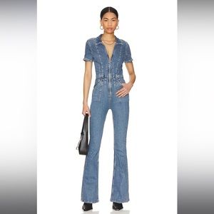 Free People Blue Denim Jumpsuit In XS